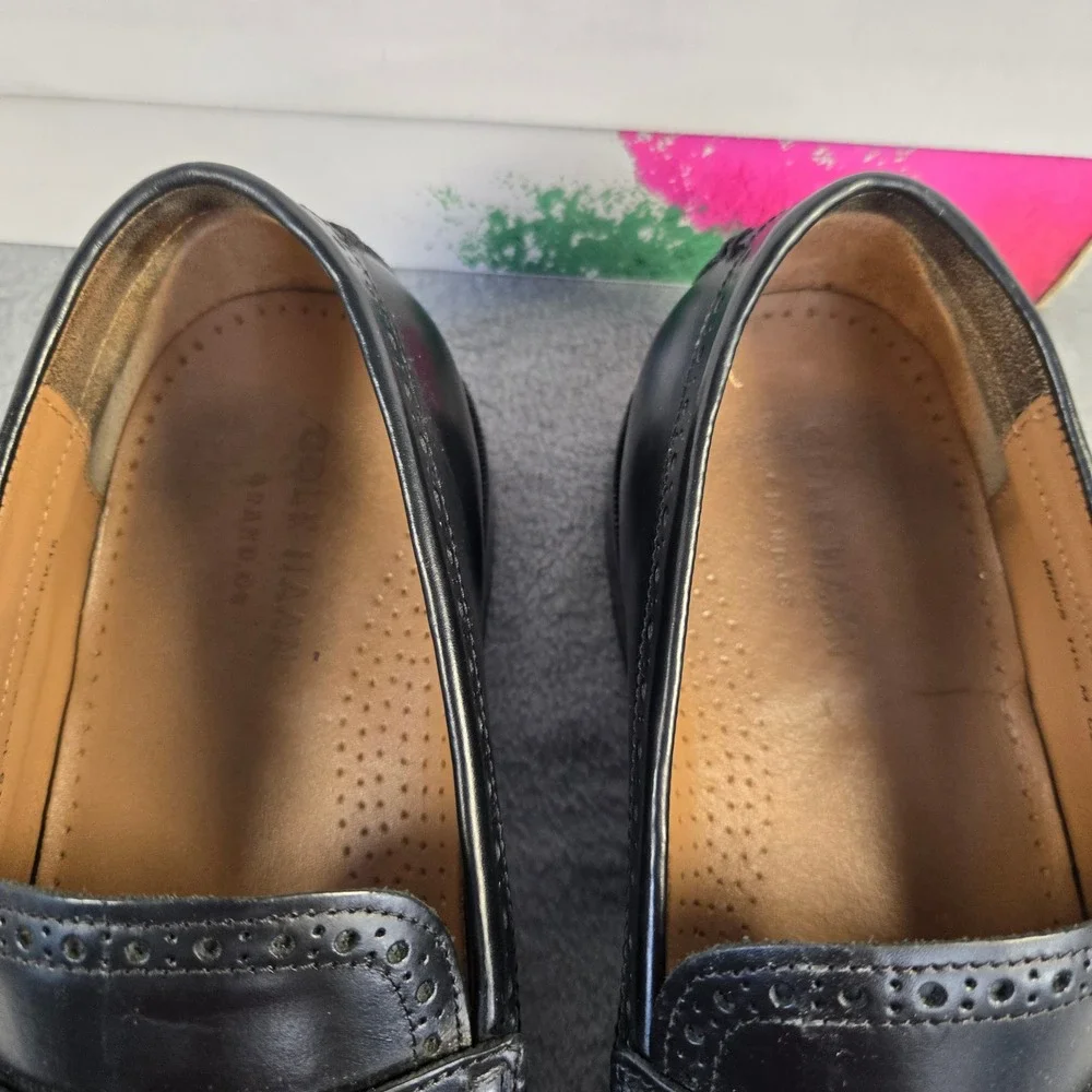 Cole Haan Grand.OS Mens Black Leather Penny Loafers Brogue C21180 Size 11.5